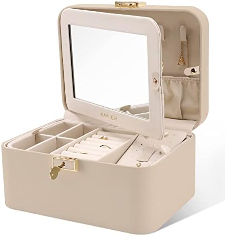 KAMIER kutija za nakit, 2-slojna kutija za organizatore nakita od PU kože, velikog kapaciteta, dvostruka Brava i veliko ogledalo,