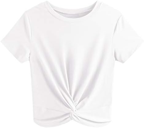 JINKESI ženska ljetna uzročna bluza sa kratkim rukavom okrugli vrat Crop Tops Twist prednja majica