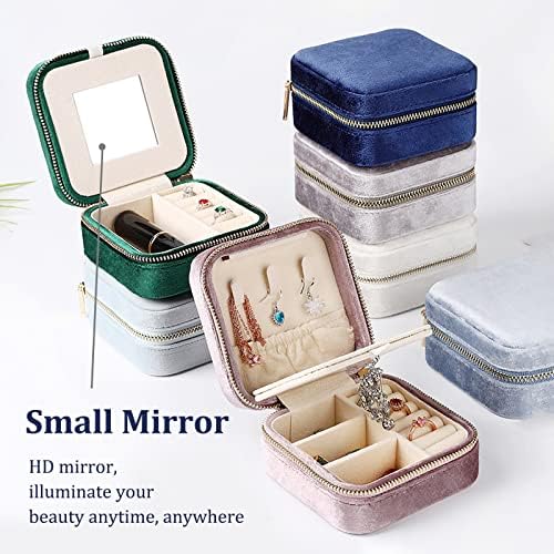 Plišani baršun mala putna kutija za nakit organizator sa ogledalom, prenosiva Mini kompaktna torbica za nakit za žene djevojke poklon prstenje naušnice ogrlice narukvice skladište