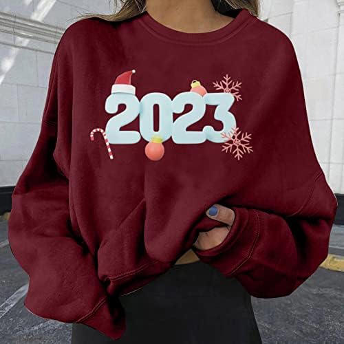 2023 modni vrhovi za žene slatke prevelike dukseve dugih rukava Crewneck Pulover majica labavo novogodišnja bluza vrh