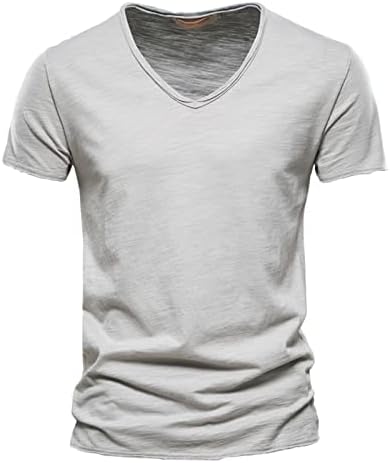 Muška modna casual pune boje pamuk V izrez kratki rukav majica Top Big i visoke muške košulje Biciklističke košulje
