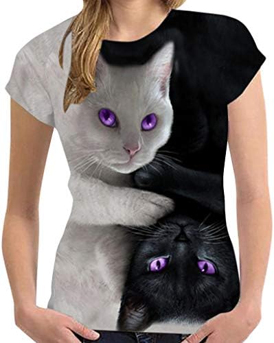 Košulje Ležerne ljetne žene O-izrez Kratka majica Mačji rukavac Moda T Print 3D Plus Veličina pjene