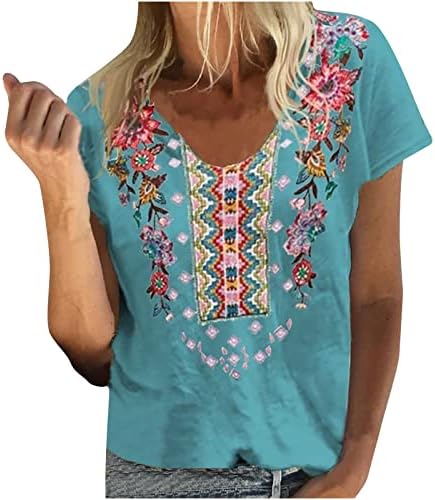 Ljetne ženske vintage pleme etničke majice casual v vrat pulover vrhove labave fit coo col tuc cvjetna bluza