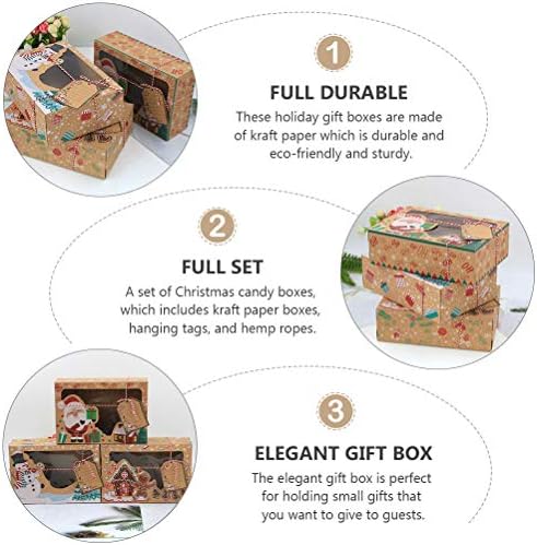 3kom Kraft papirne kutije Božićni slatkiši kutije za odlaganje PVC prozorskih kutija za biskvit Kućni dekor za proslavu zabave