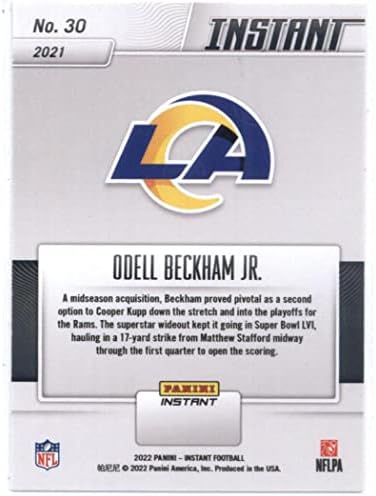 2022 Panini Instant Super Bowl Lvi # 30 Odell Beckham JR Highlight Los Angeles Rams NFL fudbalska trgovačka kartica
