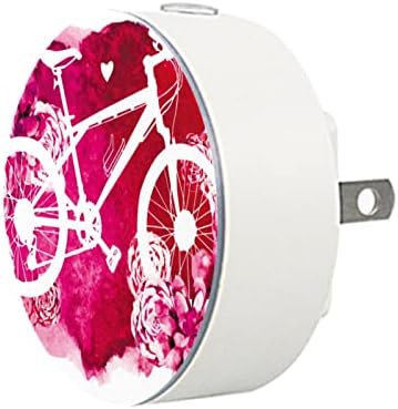 2 paketa Plug-in Nightlight LED Night Light Pink Bicycle Florals sa senzorom od sumraka do zore za dečiju sobu, dečiju sobu, kuhinju,