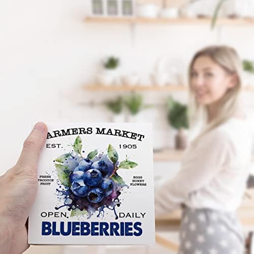 Poljoprivredni market BlueBerries Drvna ploča Potpiši dekor, rustikalni borovnica Drveni blok znakovi ukrasi za ljeto Kuhinjska poljoprivredna