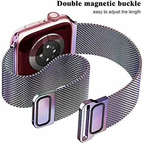 Geoumy Metal Magnetic Bends kompatibilni za Apple Watch Band 44mm s futrolom, nehrđajući čelik Milanski mrežasti remen za zamjenu