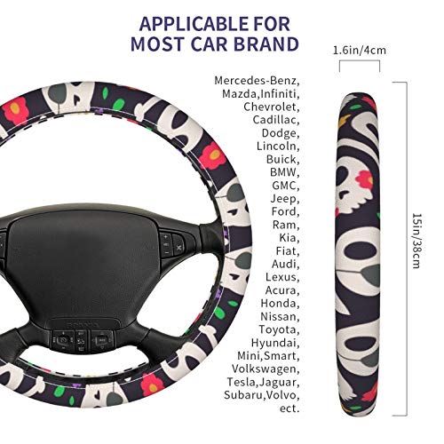 Mexico Icon Circle Lobanja ušivena kožna navlaka za volan dinamičnog dizajna univerzalne veličine, pogodna za većinu auto volana