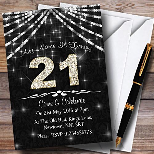 21st ugljena siva i bijela Bling bling rodjendan party personalizirane pozivnice