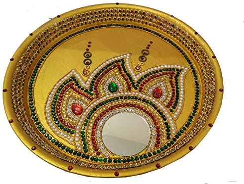 Handmade Yellow Karwachauth Thali set za Karwachauth by Indian Kolebil