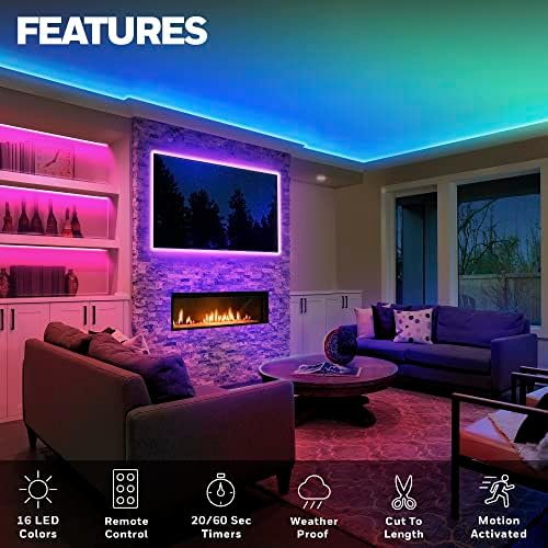 Honeywell 16.4 ft unutrašnja LED traka-RGB koji mijenja boju, aktivira se pokretom s daljinskim upravljačem - za spavaću sobu, kuhinju, spavaonicu, sobu za igru, ormare itd . - zidni utikač 12 Volt bez baterije