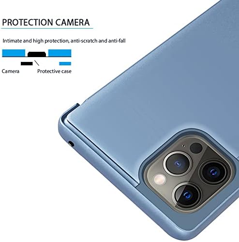 Monwutong Ekranska futrola za iPhone 13 Pro Max, vertikalno ogledalo bez okretanja sa postoljem i zaštitnom funkcijom kamere za iPhone 13 Pro Max, JM Sky Blue