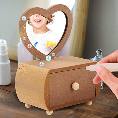 Aboofan Organizator za čuvanje dječijih igračaka Mini Drvena kutija za prsten sa ogledalom kutija za nakit srce komoda za nakit torbica