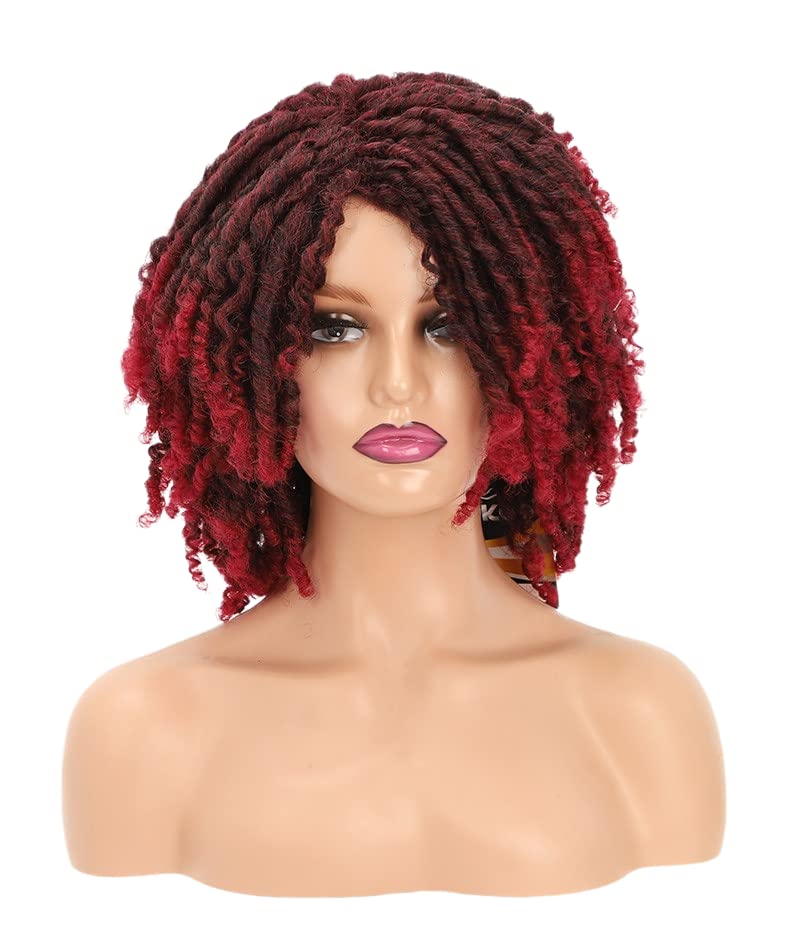 Magibrunette sintetički Dreadlock pletenice kratke perike za crne žene 1b / crveno heklanje Twist pletenice perike Afro kovrčava Sintetička pletenica perika Afrička frizura
