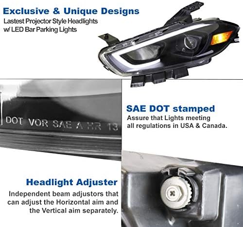 ZMAUTOPARTS LED cijev projektor farovi lampe Crna w / 6.25 Bijela LED DRL svjetla kompatibilna sa 2013- Dodge Dart