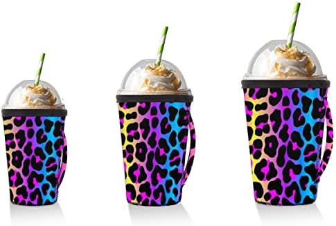 Neon Gradient Leopard Print za punjenje ledene kafe rukave s ručkom ručicom za čaše za sode, Latte, čaj, pića, pivo