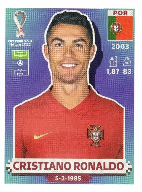 2022 Panini naljepnice za svjetske kupe por18 Cristiano Ronaldo naljepnica za nogometnu naljepnicu