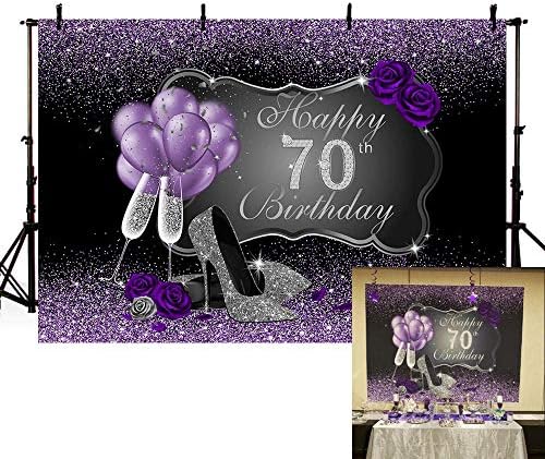 MEHOFOTO crna i ljubičasta pozadina fotografija srebrne visoke potpetice šampanjac žena ljubičasta ruža baloni 70th Happy Birthday