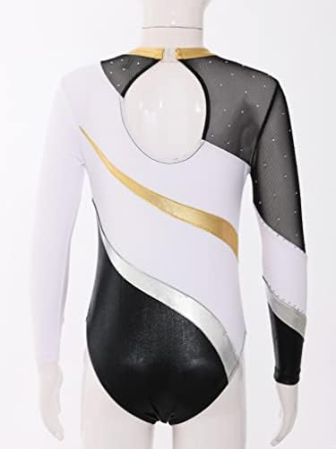 Jhaoyu Djeca Djevojke Tumbling Gimnastički Triko Jedan Komad Rhinestone Mesh Spojeni Dugi Rukav Balet Dance Unitards