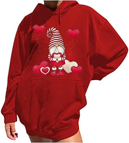 Žene prevelike dukseve Ležerne duge puloverske duksere za valentines nacrtajući slatke gnomes bluza s dugim rukavima