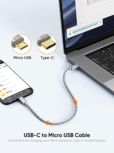 Kablekreacija kratki Micro USB na USB C kabl 0.65 FT USB C na Micro USB OTG 480mbps Tip C na Micro USB kabl, USB C na USB Micro za