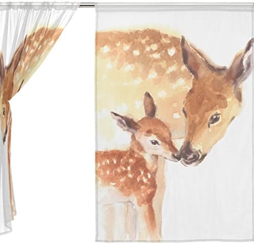 Cvjetna majka baby jelena akvarelor polukruže za zavjese prozor Voile Drapes Panels Liječenje-55x78in za dnevnu sobu Dječja soba,