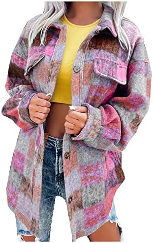 Dnuri vunene košulje za žene dugih rukava zimske šarene plaćene jakne casual gumb up vuneni kaput jaknu za tinejdžerku