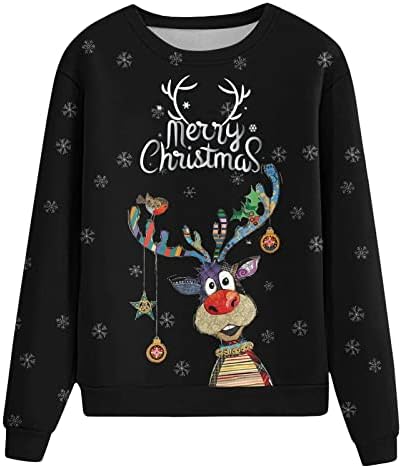 Sretan Božić Duks za žene pad ramena Dugi rukav slatka Božić sob grafički pulover lagana košulja
