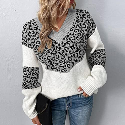 Leopard pulover pulover za žene V izrez dugih rukava modni casual bolovni blok pleteni skakač