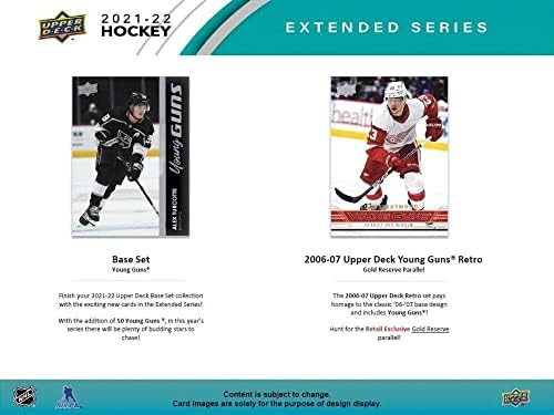 2021-22 NHL gornja palubna paluba Proširena serija HOCKEY Tvornička brtvena Blaster Box 48 CARDS: 6 pakovanja od 8 karata po paketu.