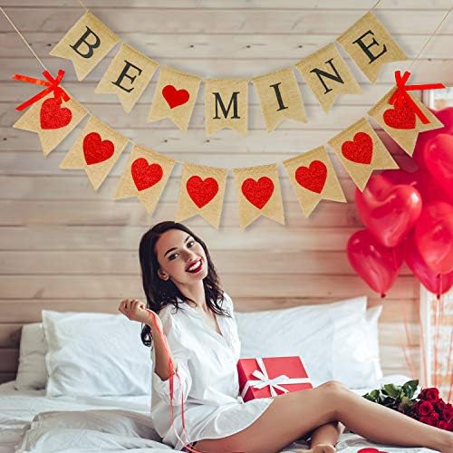 2 komada Valentinovo Baner Budite minski baner Burlap Crveno svjetlosni baner za Valentinovo, vjenčanje, godišnjicu, uređenje za angažovanje