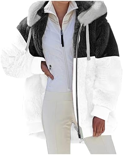 Flannel jakna za žene s dugim rukavima Fleece zimske plišane s kapuljačom s kapuljačom za ogrjevljene velike jakne