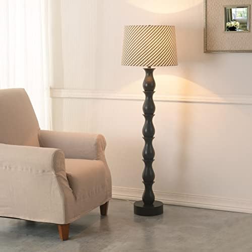 Kenroy Home moderna eklektična podna lampa, visina 58 inča, Bronzana završna obrada na ulje, smeđa i kremasta ikat tkanina sužena