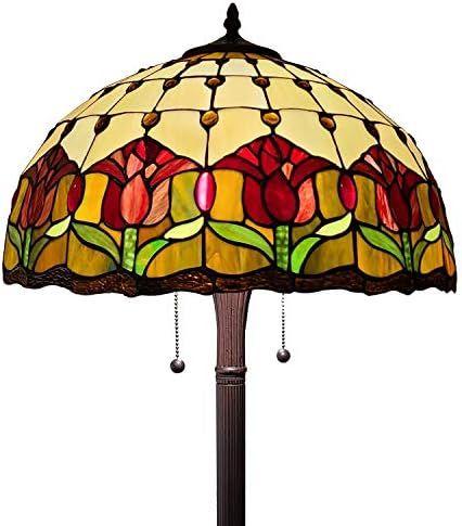 Amora rasvjeta Tiffany Style stojeća podna lampa 62 visoki vitraž braon crveno zeleno cvijet Lala Antique Vintage Light Decor spavaća