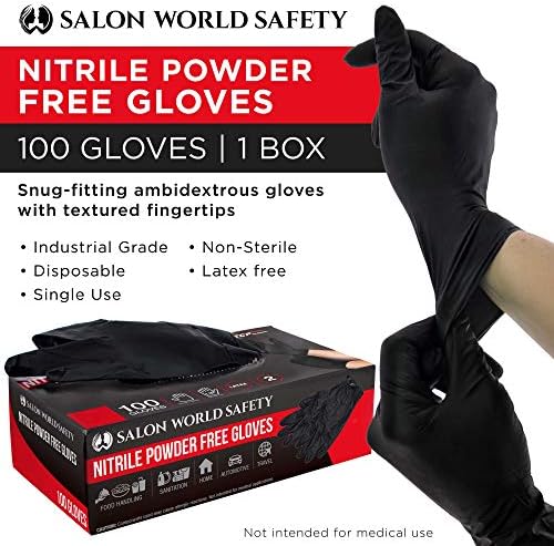 Salon World Safety Crne nitrilne rukavice za jednokratnu upotrebu, kutija od 100, veličina X-velika, 5,0 Mil - bez lateksa, teksturirana,