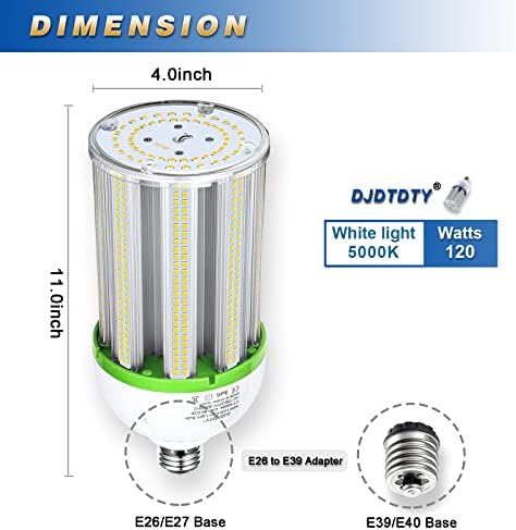 DJDTDTY 2 LED Sijalice, 150W/120W/100W/80W/20W LED kukuruzna sijalica, E26 baza sa E39 adapterom, 17500LM LED sijalica za Garažno