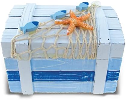Cota Global Light Blue Stripes Drvena kutija za nakit - ručno izrađena nautička sitnica sa zvjezdanim i ribolovnim neto uređenjima,