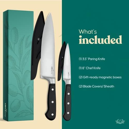 Olive Joy Set noža, uključuje kuhinjski nož od 8 inča, nož za čišćenje od 3,5 inča, profesionalne noževe sa omotom u poklon kutiji,