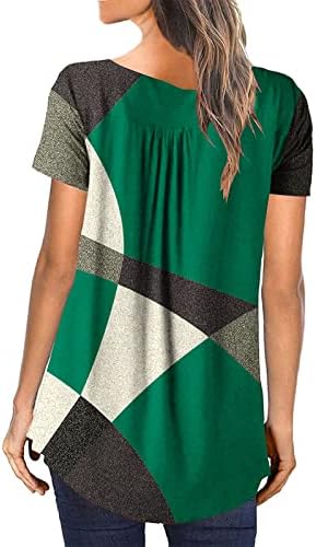 Iuhan Womens Dressy Tops Kratki rukav T-majice Geometrijski tiskani klupski vrhovi za žene modni casual gumb up v bluza