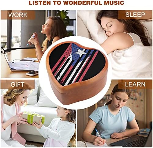 Puerto Rico Flag Wooden Music Box Oblik srca Windup Music Box Vintage Wooden ClockWork Glazbeni pokloni