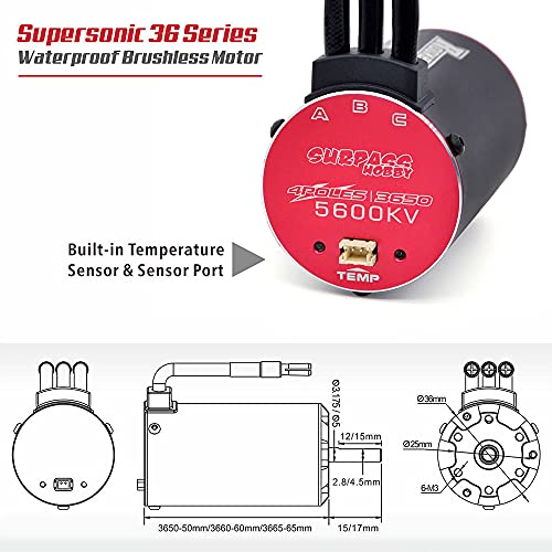 Superpass Hobby Rocket V2 Supersonic 3650 4350kV vodootporna osovina bez četkica 3.175mm Ugrađeni senzor temperature i luka senzora za 1/10 RC Car