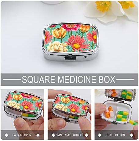 Kutija za pilule šareno cvijeće futrola za tablete kvadratnog oblika za lijekove Prijenosna kutija za vitaminske posude Organizator