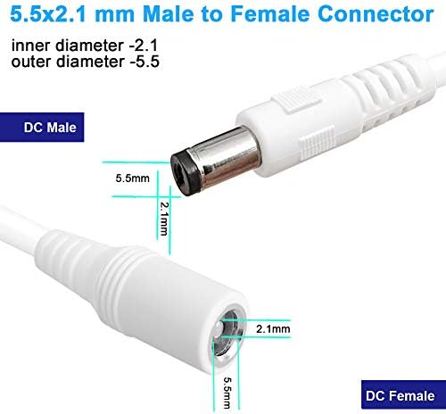 Siocen 【2-pakovanje】 DC ekstenzije električne energije 13ft 5,5 mm x 2,1mm 12V DC sigurnosna kamera produžni kabel mužjak za žene za CCTV zatvorene, samostalne LED trake, istosmjerni kabel za napajanje