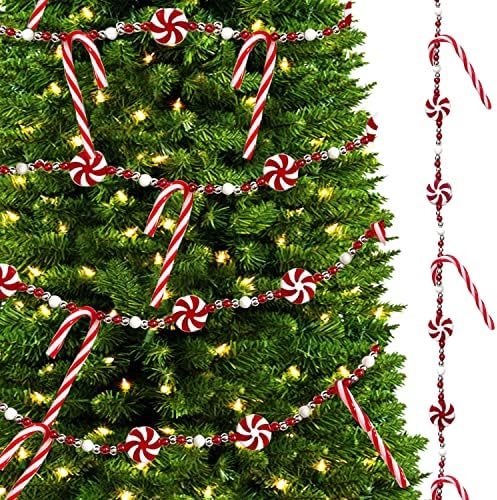 8.8 FT Candy Cane Garland za božićno drvo crveno i bijelo PepperMint Candy Beady Christmas Holiday Garland Mantles Railrings Decor Ball Ornament Ornament Garland
