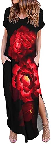 Iqka haljine za žene cvjetni Print kratki rukav V izrez Split ljetni Casual trudnički Maxi duga haljina elegantan sarafan