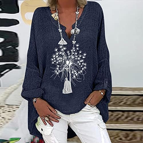Ženske plus veličine pamučna posteljina Henley majica nepravilni kaftan vrhovi kaftane dugih rukava s malo majica s niskom plažom