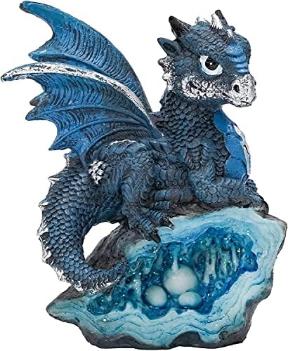 Easicozi plavi srednjovjekovni zmaj sa kristalno gnijezdo od jaja ukrasna figurica