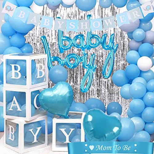 Buoluty Baby Dekoracije za tuširanje za dječaka, čiste dječje kutije, bijeli sivi plavi baloni, rodno otkrivanje dekora. To je dečački