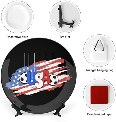 Fudbal i USA zastava Dekorativna ploča okrugla keramička ploča koštana porculana ploča sa postoljem za prikaz za zabavu